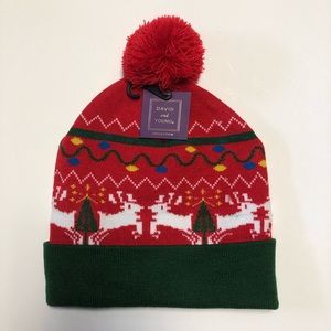 NWT David & Young Christmas Pom Stocking Hat Beanie Reindeer